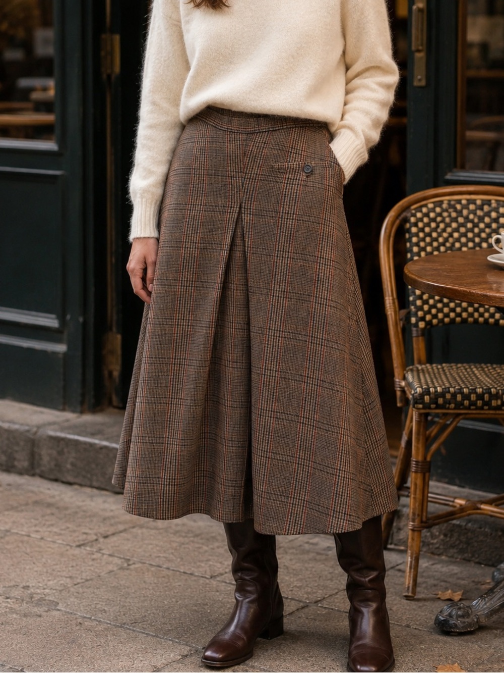 ZARA ZW Collection Brown Plaid Wool Blend Pleated Midi Skirt Medium NWT